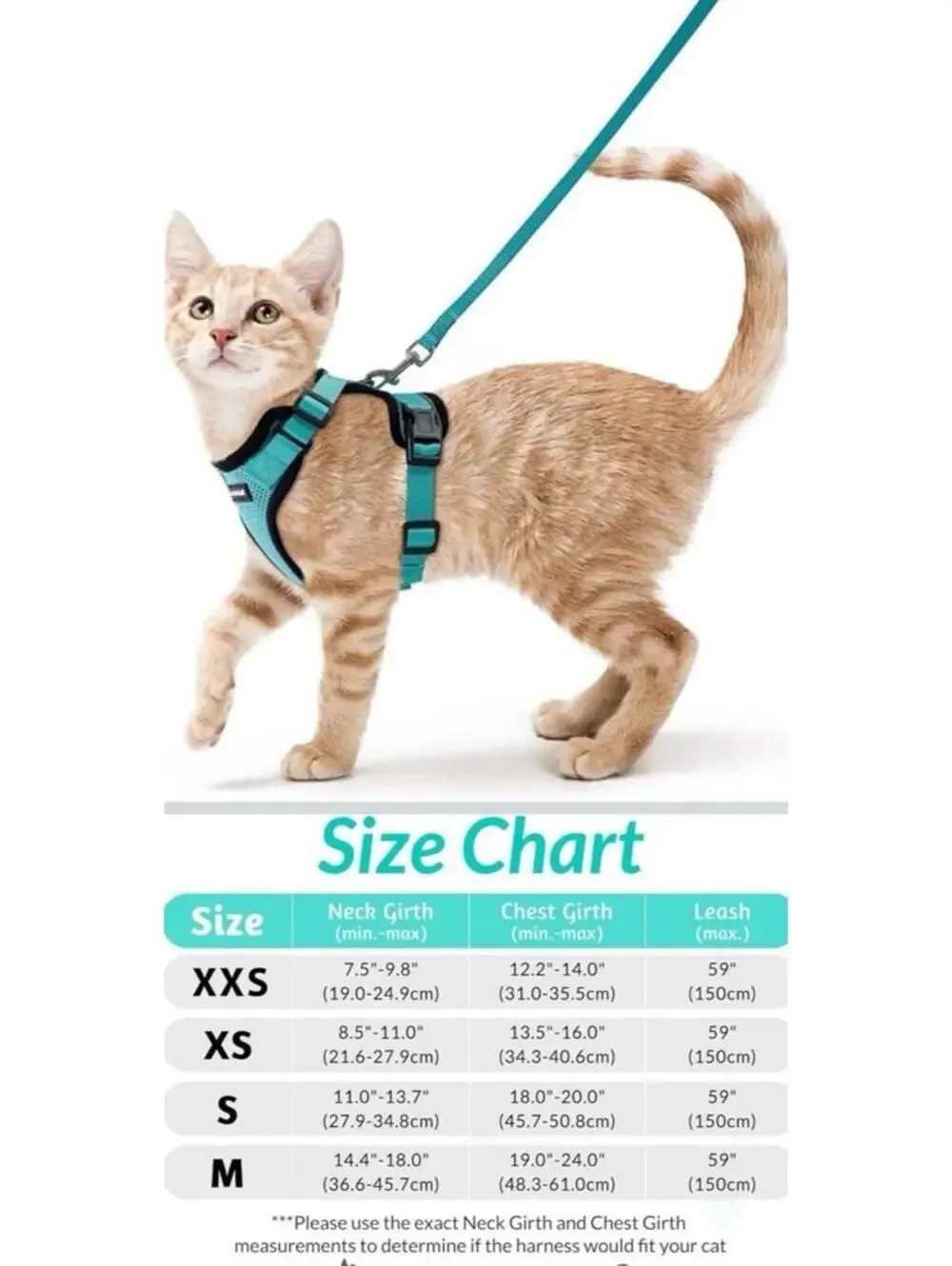 Xs Cat Harness and Leash Set Adjustable Soft Mesh Teal Aqua Size XS Cat Walking